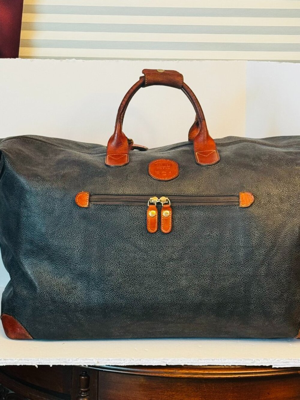 Brick's Italy Life Cargo 22" Duffel Travel Bag Olive Pebbled Cognac Leather READ